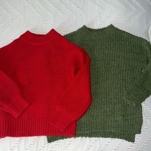 EUC Girls Sweater Bundle (2 sweaters) Sz 10/12 Red Green perfect for Christmas